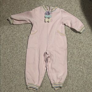 Charming Pink Kids Footie with Rainbow Trim